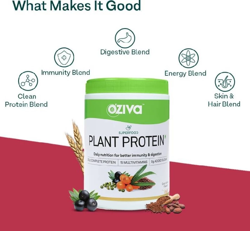 Oziva Superfood Plant Protein for Better Digestion,Melon Plant-Based Protein, 500 g-3.webp